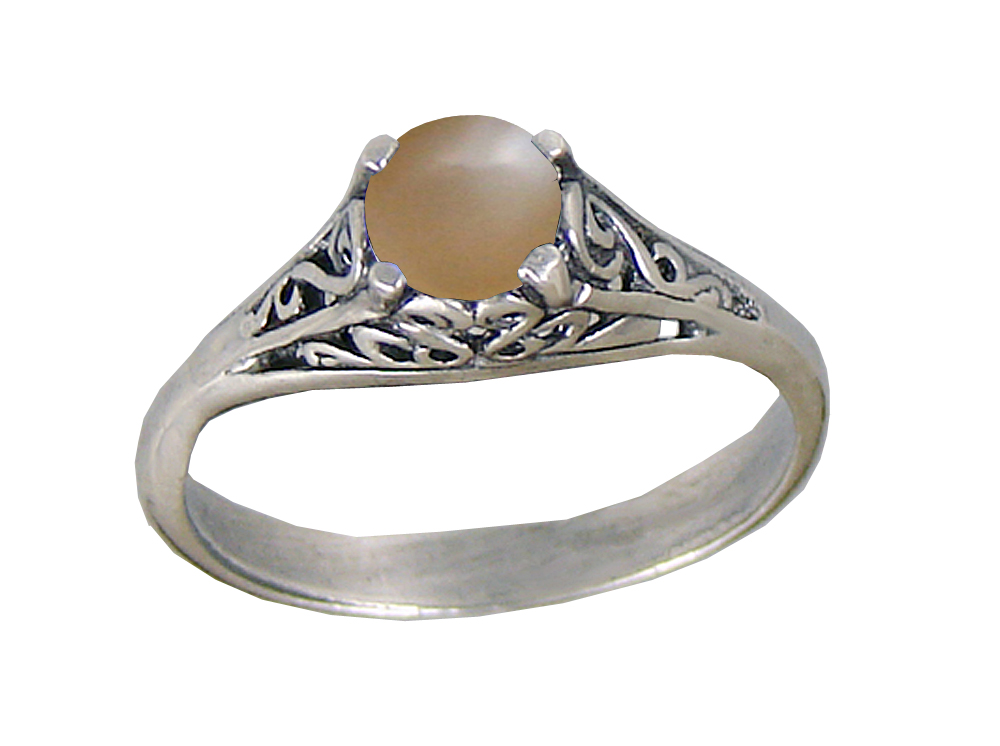 Sterling Silver Filigree Ring With Peach Moonstone Size 9